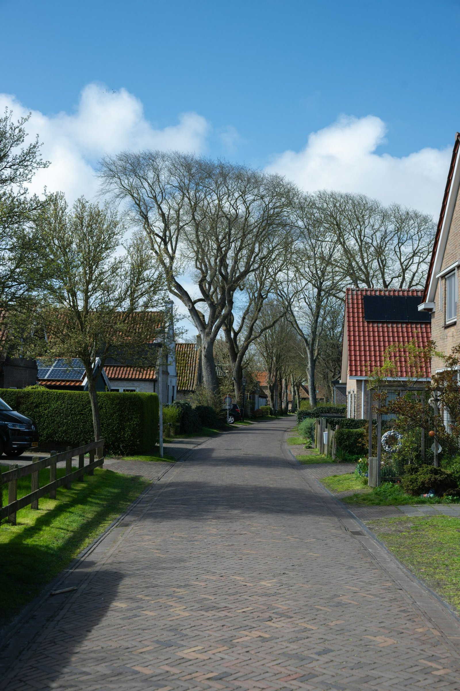 Wohnstraße mit Solaranlagen auf den Dächern